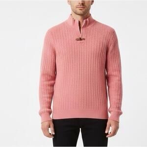 Massimo Dutti Cashmere Blend Peach Cable Knit Sweater Elbow Patch Sz XL